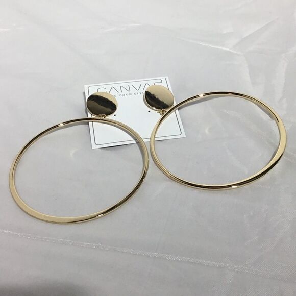 Canvas Large Gold Tone Post Hoop Earrings (G1) - Picture 4 of 7